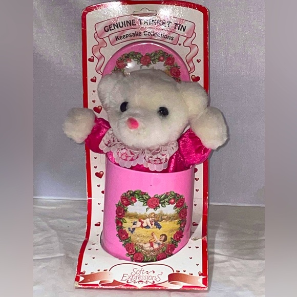 DanDee Vintage Soft Expressions genuine trinket tin and plush set bear - Picture 1 of 4